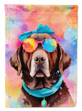 Chocolate Labrador Hippie Dawg House Flag 28x40 Porch Sleeve Pole Decorative Outside Yard Banner Artwork Wall Hanging, Polyester