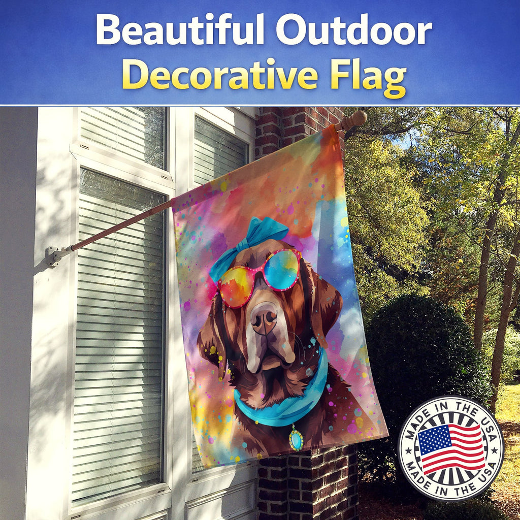 Chocolate Labrador Hippie Dawg House Flag 28x40 Porch Sleeve Pole Decorative Outside Yard Banner Artwork Wall Hanging, Polyester