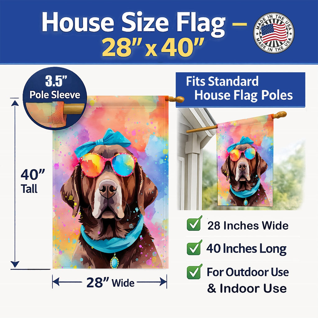Chocolate Labrador Hippie Dawg House Flag 28x40 Porch Sleeve Pole Decorative Outside Yard Banner Artwork Wall Hanging, Polyester