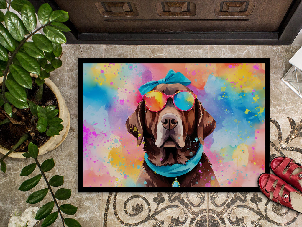 Chocolate Labrador Hippie Dawg Doormat Indoor Outdoor 24H X 36W Front Door Mat Rugs for Entryway, Non Slip Washable Low Pile,