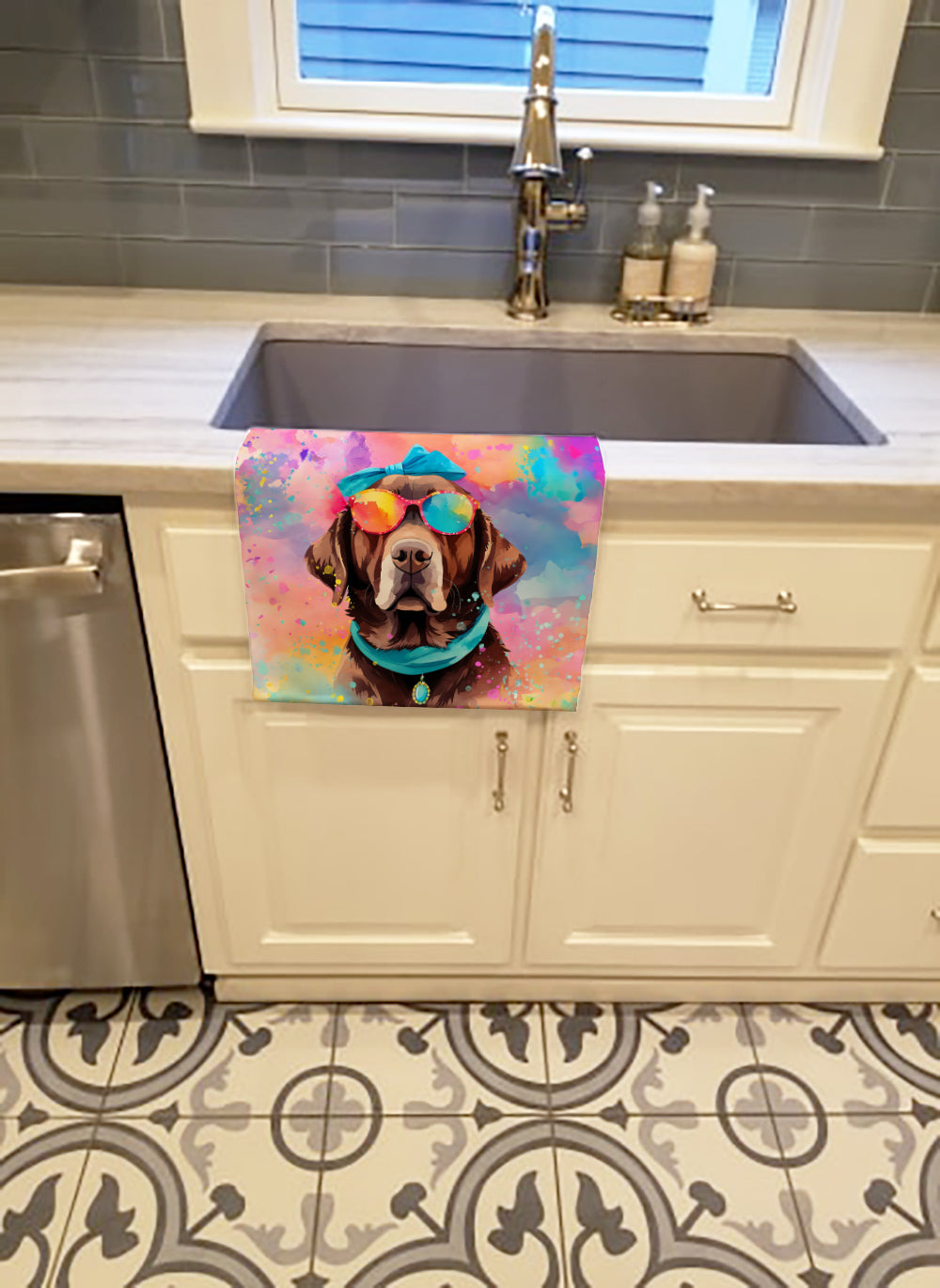 Chocolate Labrador Hippie Dawg Kitchen Towel Velour Plush Front and Cotton Loop Back Machine Washable