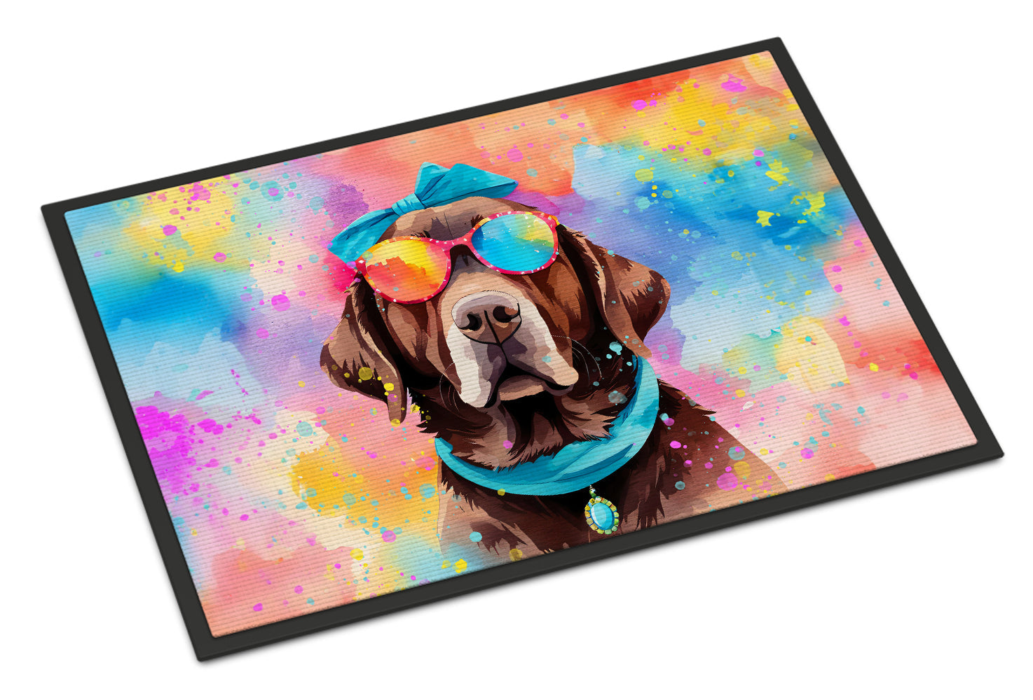 Chocolate Labrador Hippie Dawg Doormat Indoor Outdoor 18H X 27W Front Door Mat Rugs for Entryway, Non Slip Washable