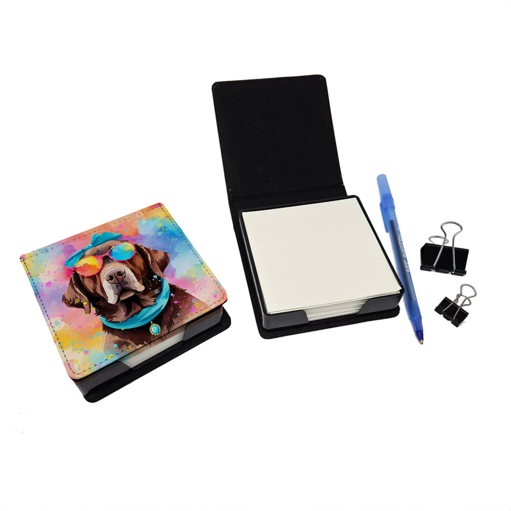 Chocolate Labrador Hippie Dawg PU Leather Note Paper Holder with Artist-Designed Cover, Desk Accessory, Office Gift