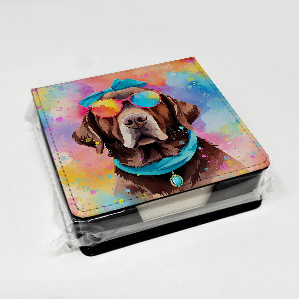 Chocolate Labrador Hippie Dawg PU Leather Note Paper Holder with Artist-Designed Cover, Desk Accessory, Office Gift