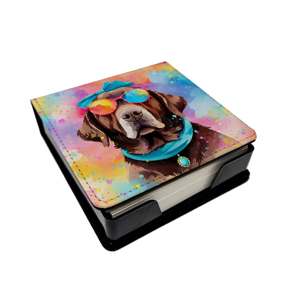 Chocolate Labrador Hippie Dawg PU Leather Note Paper Holder with Artist-Designed Cover, Desk Accessory, Office Gift