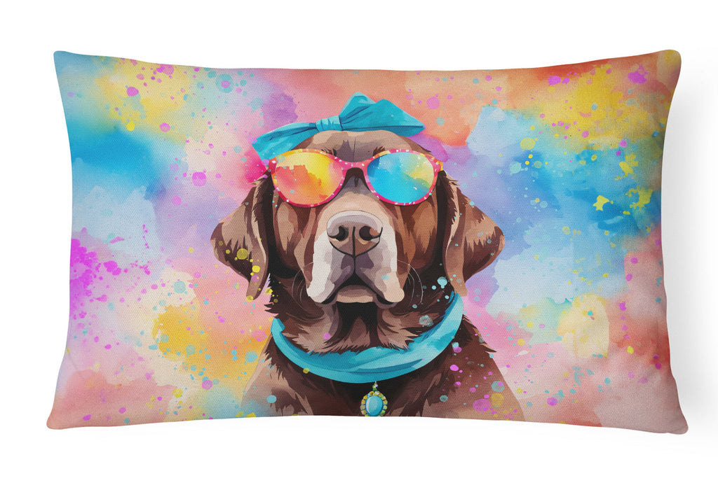 Chocolate Labrador Hippie Dawg Decorative Throw Pillow 12x16 Indoor Outdoor Accent Cushion, Fabric Cover with Insert for Sofa, Bed, Porch & Living Room