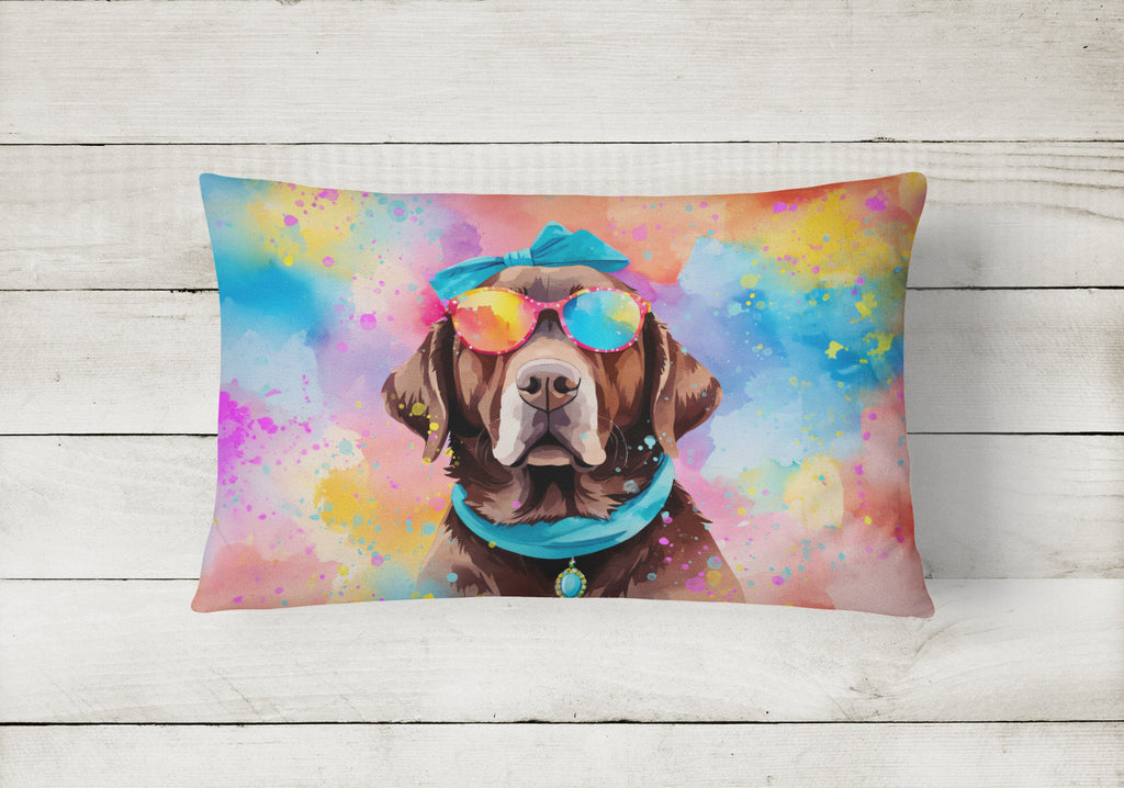 Chocolate Labrador Hippie Dawg Decorative Throw Pillow 12x16 Indoor Outdoor Accent Cushion, Fabric Cover with Insert for Sofa, Bed, Porch & Living Room