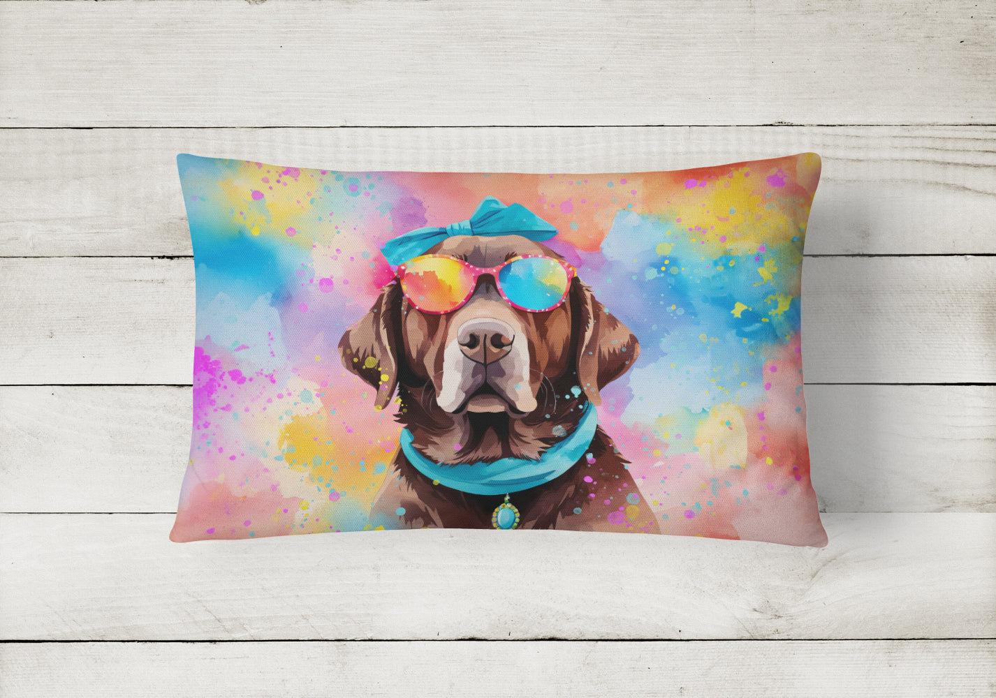 Chocolate Labrador Hippie Dawg Decorative Throw Pillow 12x16 Indoor Outdoor Accent Cushion, Fabric Cover with Insert for Sofa, Bed, Porch & Living Room