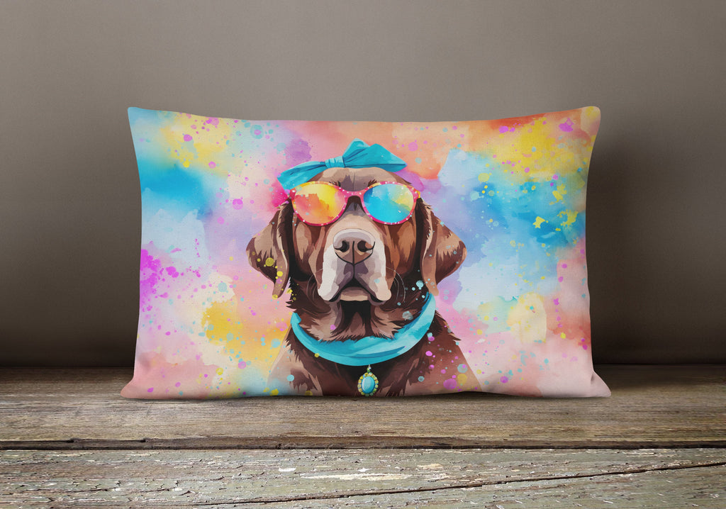 Chocolate Labrador Hippie Dawg Decorative Throw Pillow 12x16 Indoor Outdoor Accent Cushion, Fabric Cover with Insert for Sofa, Bed, Porch & Living Room