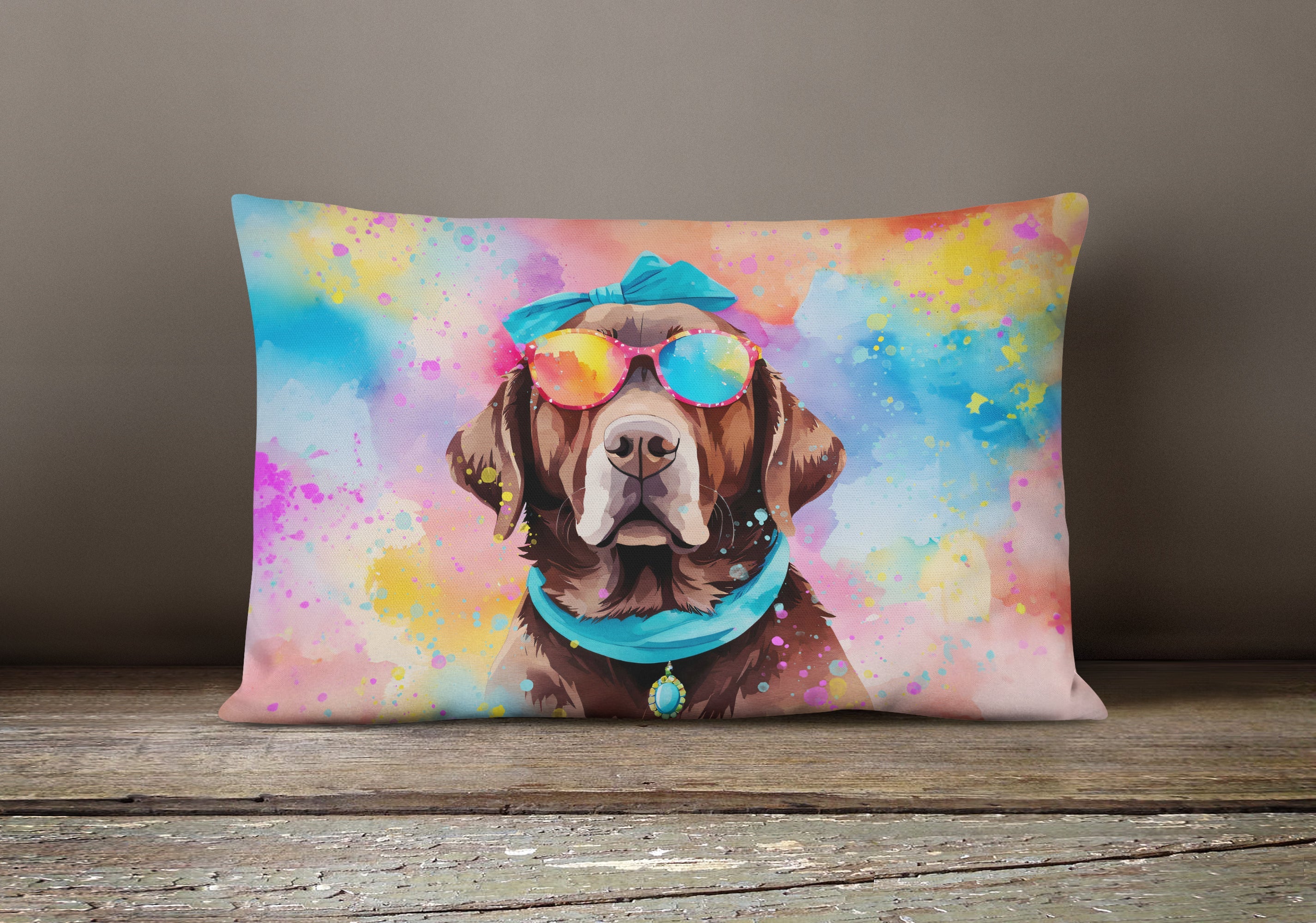 Chocolate Labrador Hippie Dawg Decorative Throw Pillow 12x16 Indoor Outdoor Accent Cushion, Fabric Cover with Insert for Sofa, Bed, Porch & Living Room