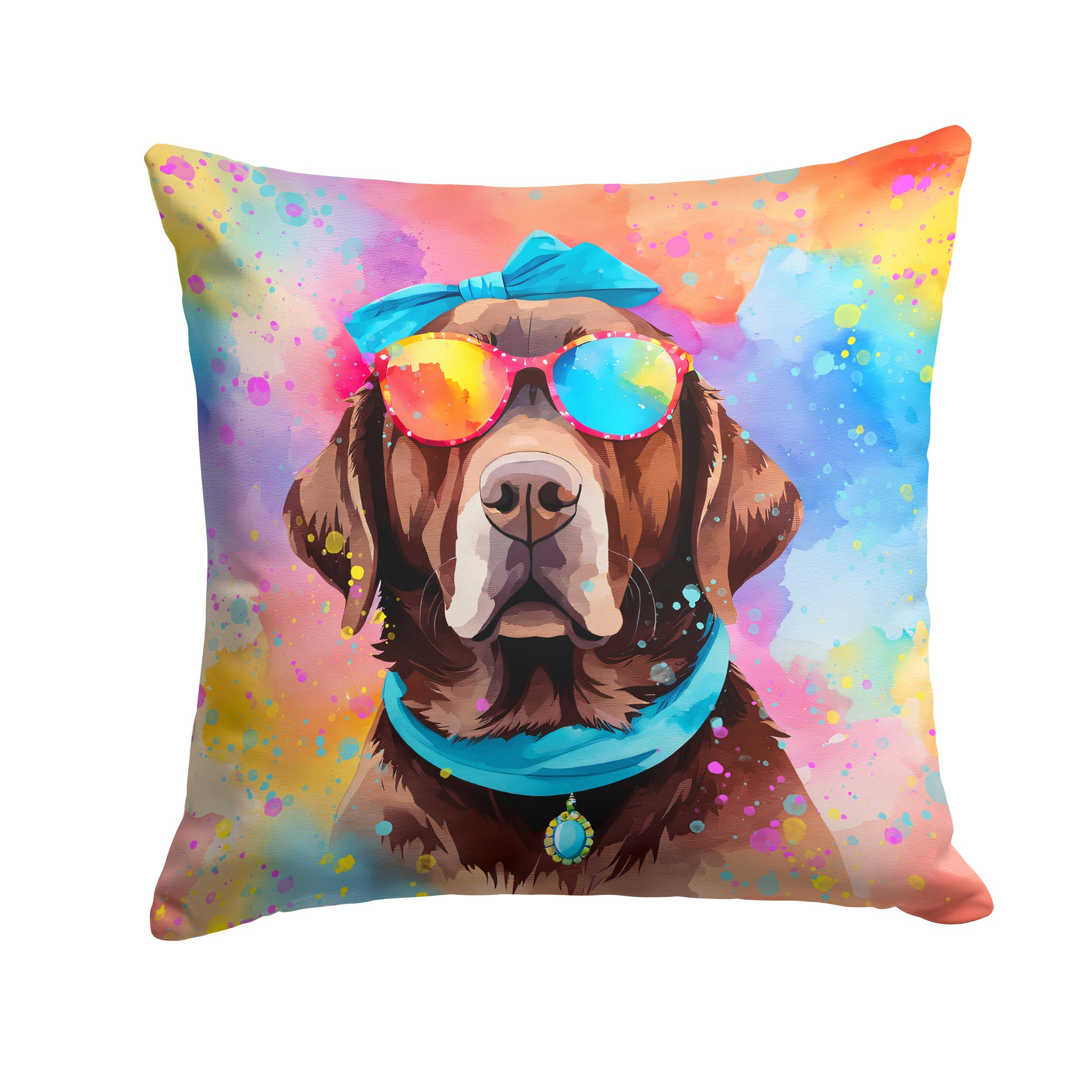 Chocolate Labrador Hippie Dawg Decorative Throw Pillow 14x14 Indoor Outdoor Accent Cushion, Fabric Cover with Insert for Sofa, Bed, Porch & Living Room