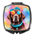 Chocolate Labrador Hippie Dawg Compact Mirror Decorative Travel Makeup Mirror for Women Girls Gifts Pocket Makeup Mirror Folding Handheld