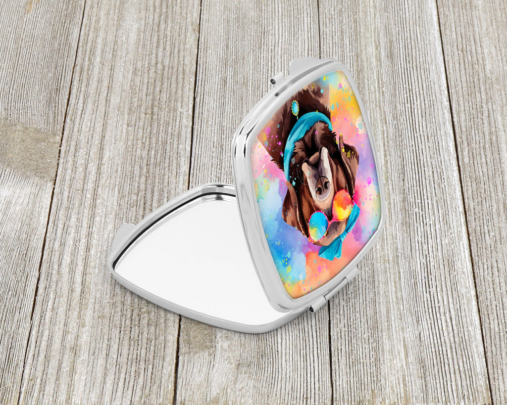 Chocolate Labrador Hippie Dawg Compact Mirror Decorative Travel Makeup Mirror for Women Girls Gifts Pocket Makeup Mirror Folding Handheld