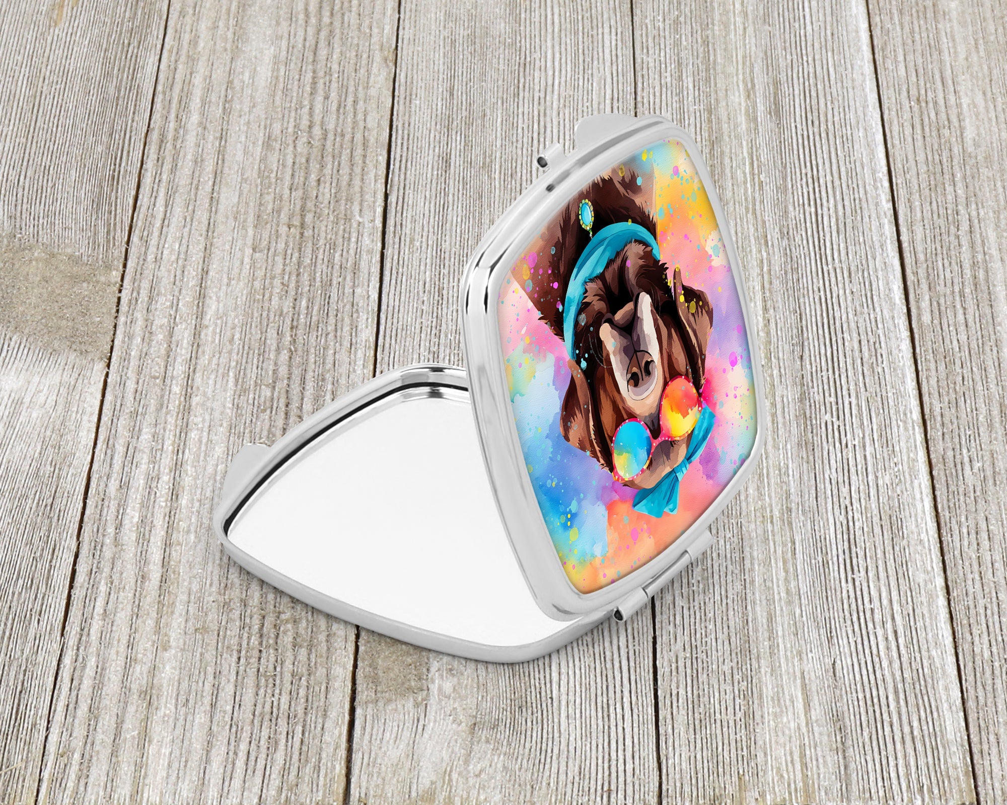 Chocolate Labrador Hippie Dawg Compact Mirror Decorative Travel Makeup Mirror for Women Girls Gifts Pocket Makeup Mirror Folding Handheld