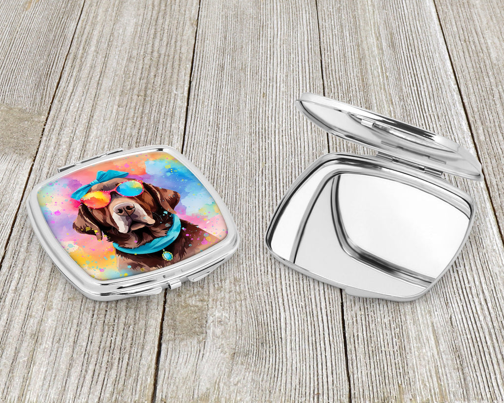 Chocolate Labrador Hippie Dawg Compact Mirror Decorative Travel Makeup Mirror for Women Girls Gifts Pocket Makeup Mirror Folding Handheld