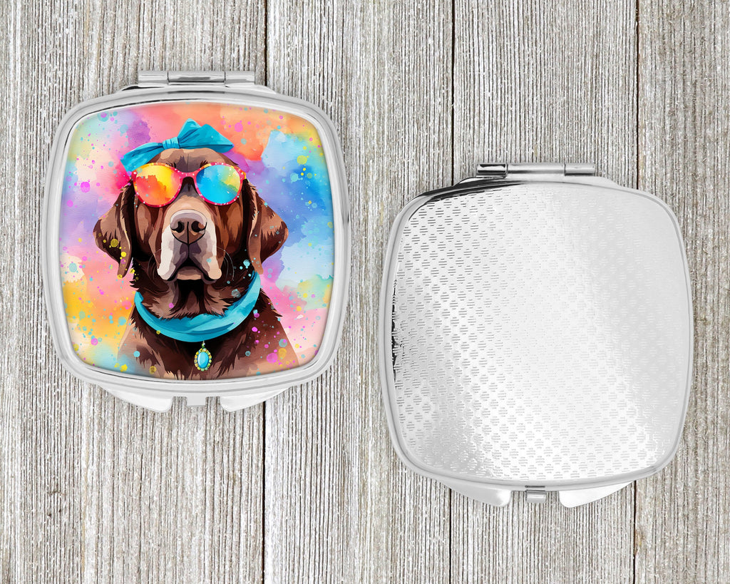 Chocolate Labrador Hippie Dawg Compact Mirror Decorative Travel Makeup Mirror for Women Girls Gifts Pocket Makeup Mirror Folding Handheld