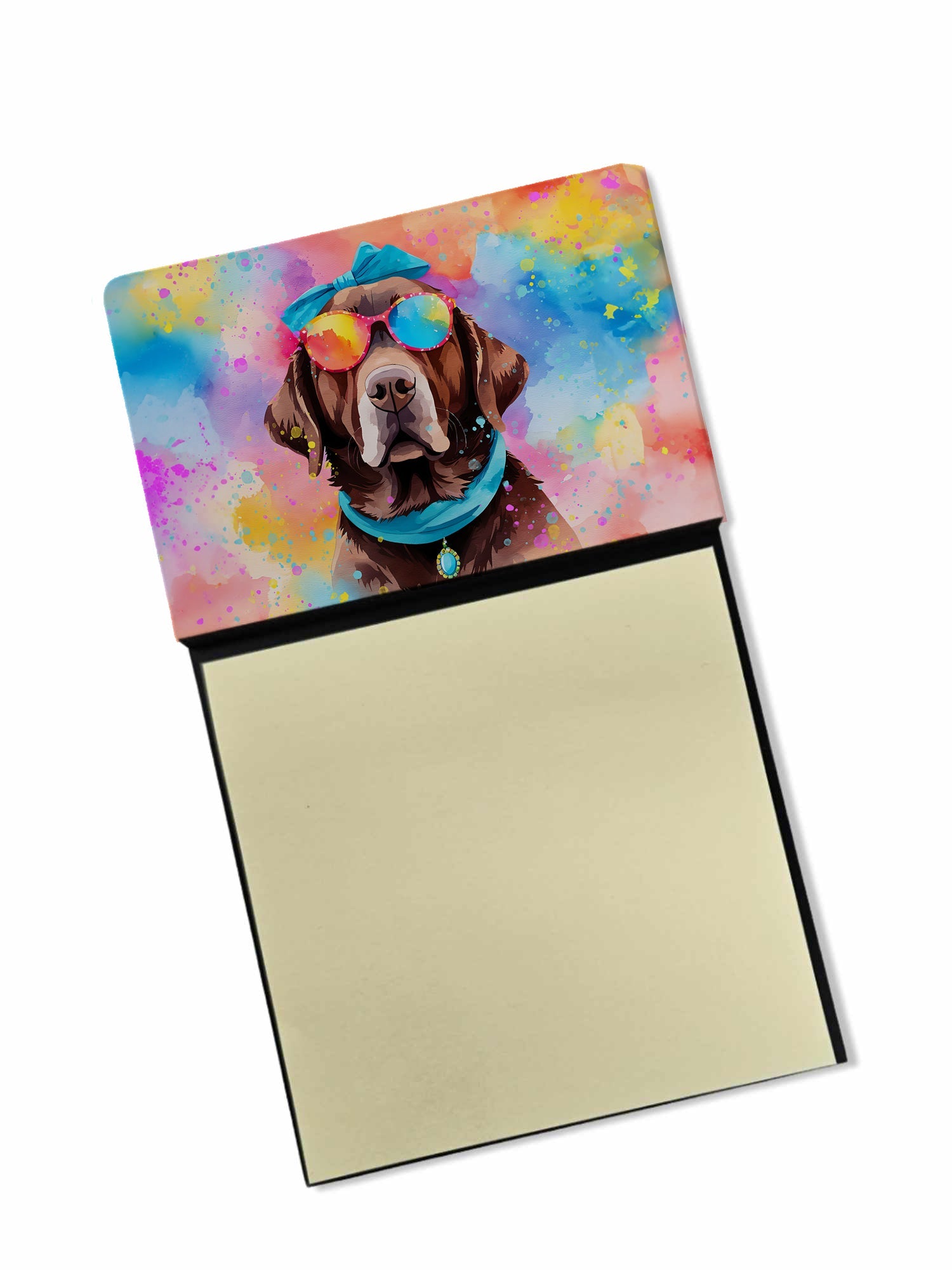 Chocolate Labrador Hippie Dawg Watercolor Sticky Note Holder Refillable Dispenser Desk Accessory 3x3 Pad Gift