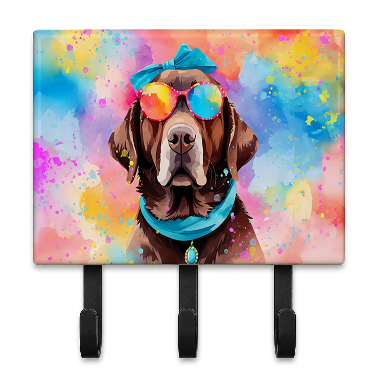 Chocolate Labrador Hippie Dawg Leash or Key Holder Wall Hooks, Coat Rack Wall Mount, for Hanging Keys, Towels, Aprons, Leashes