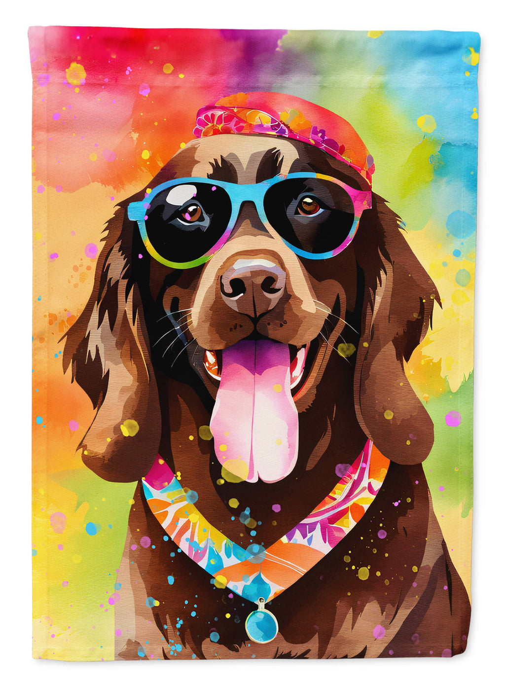 Chocolate Labrador Hippie Dawg House Flag 28x40 Porch Sleeve Pole Decorative Outside Yard Banner Artwork Wall Hanging, Polyester