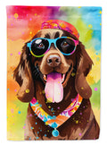 Chocolate Labrador Hippie Dawg House Flag 28x40 Porch Sleeve Pole Decorative Outside Yard Banner Artwork Wall Hanging, Polyester