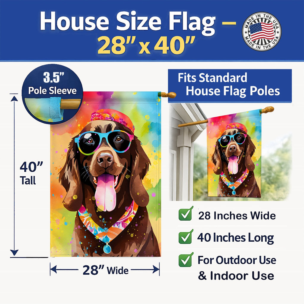 Chocolate Labrador Hippie Dawg House Flag 28x40 Porch Sleeve Pole Decorative Outside Yard Banner Artwork Wall Hanging, Polyester