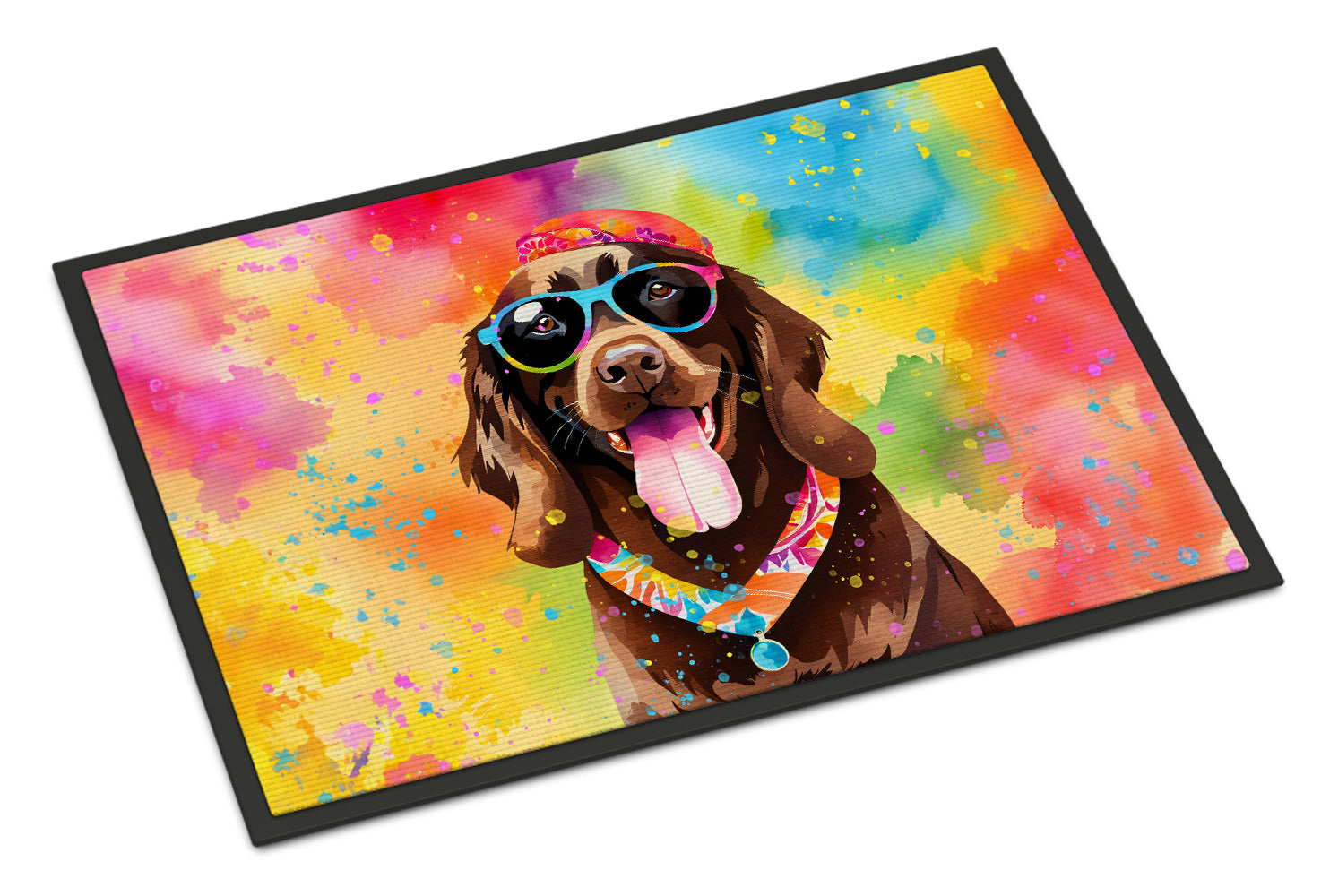 Chocolate Labrador Hippie Dawg Doormat Indoor Outdoor 24H X 36W Front Door Mat Rugs for Entryway, Non Slip Washable Low Pile,