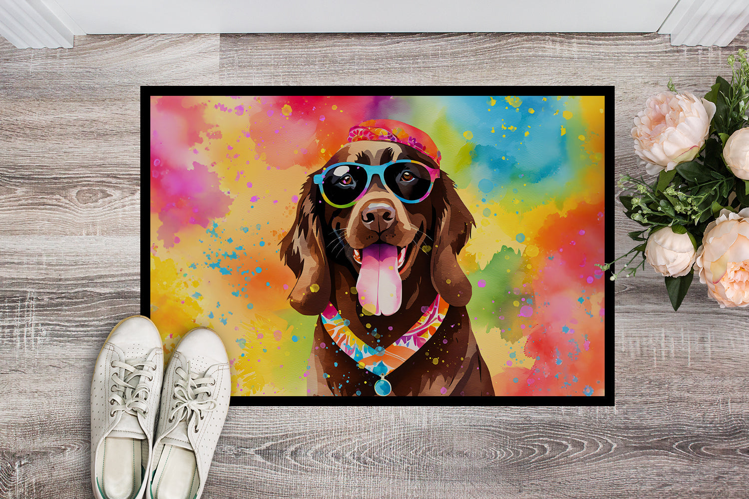 Chocolate Labrador Hippie Dawg Doormat Indoor Outdoor 24H X 36W Front Door Mat Rugs for Entryway, Non Slip Washable Low Pile,