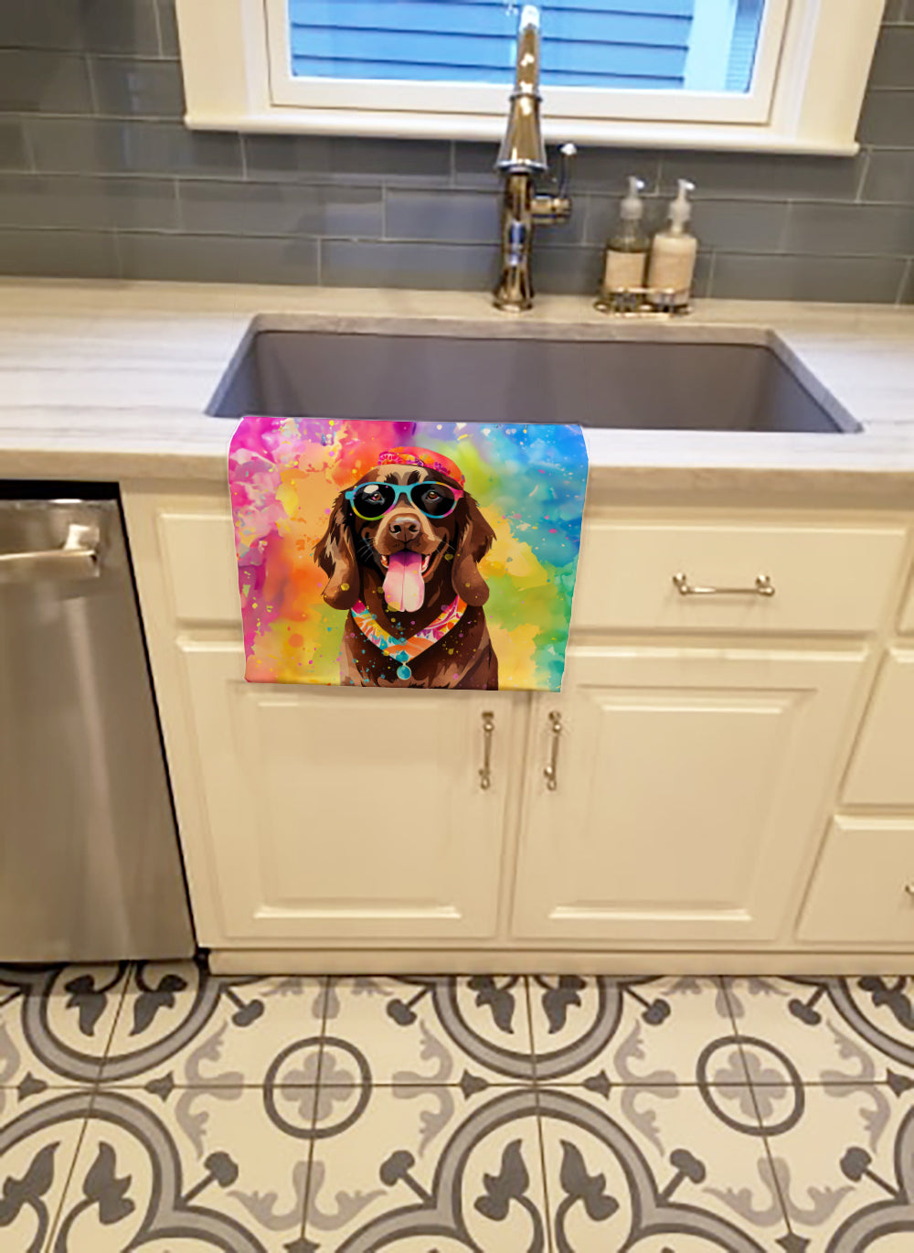Chocolate Labrador Hippie Dawg Kitchen Towel Velour Plush Front and Cotton Loop Back Machine Washable