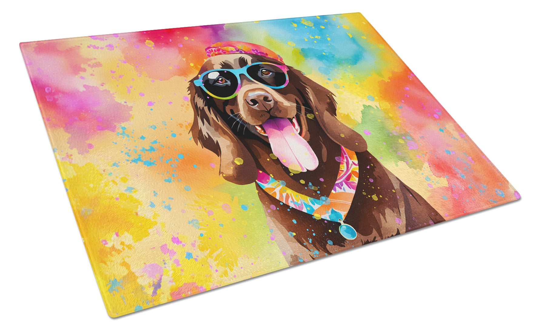 Chocolate Labrador Hippie Dawg Cutting Board Tempered Glass Kitchen Cutting Surface, Heat Resistant Chopping, Non-Slip Feet, Food Prep & Serving