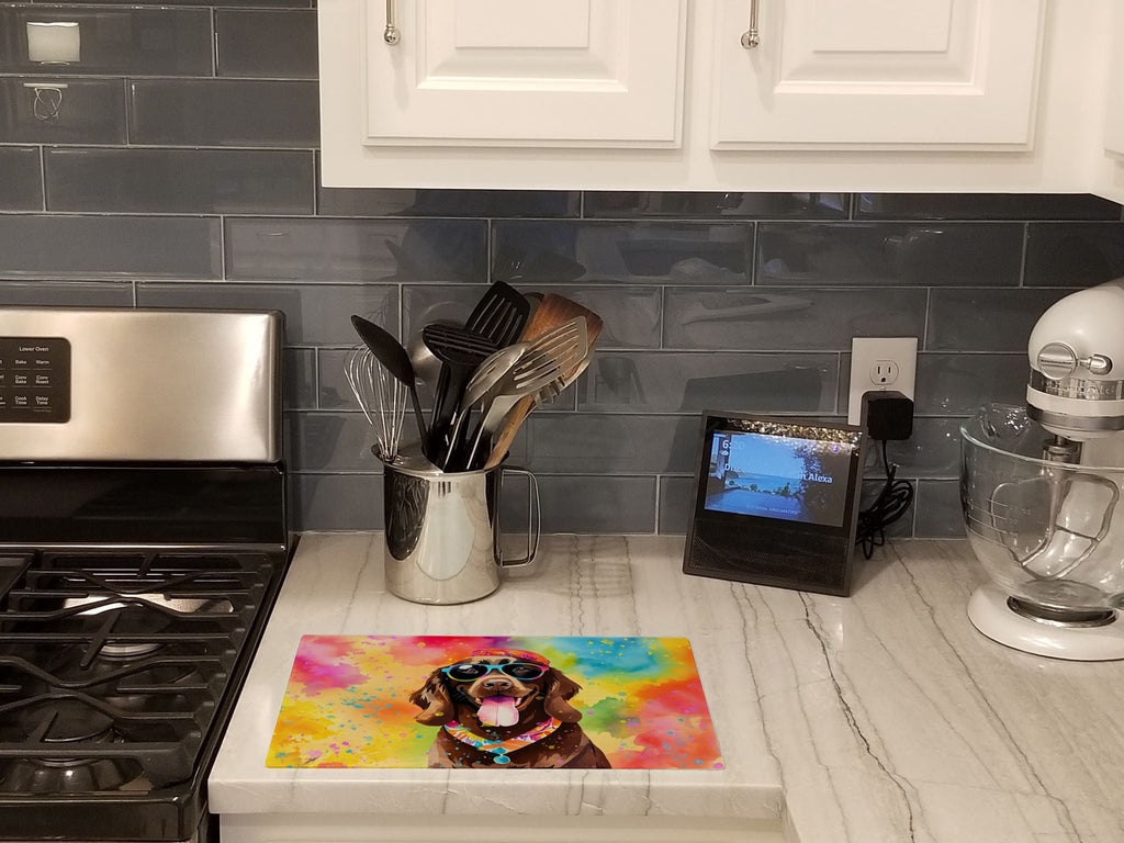 Chocolate Labrador Hippie Dawg Cutting Board Tempered Glass Kitchen Cutting Surface, Heat Resistant Chopping, Non-Slip Feet, Food Prep & Serving