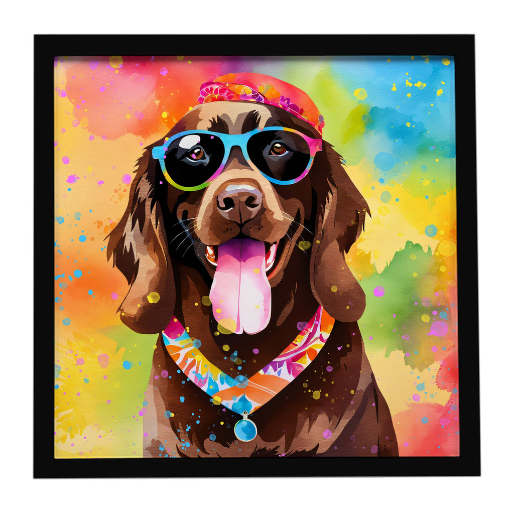Chocolate Labrador Hippie Dawg Framed Metal Print Bathroom, Kitchen, Office, Home Decor Wall Art Ready to Hang, Square, 8X8
