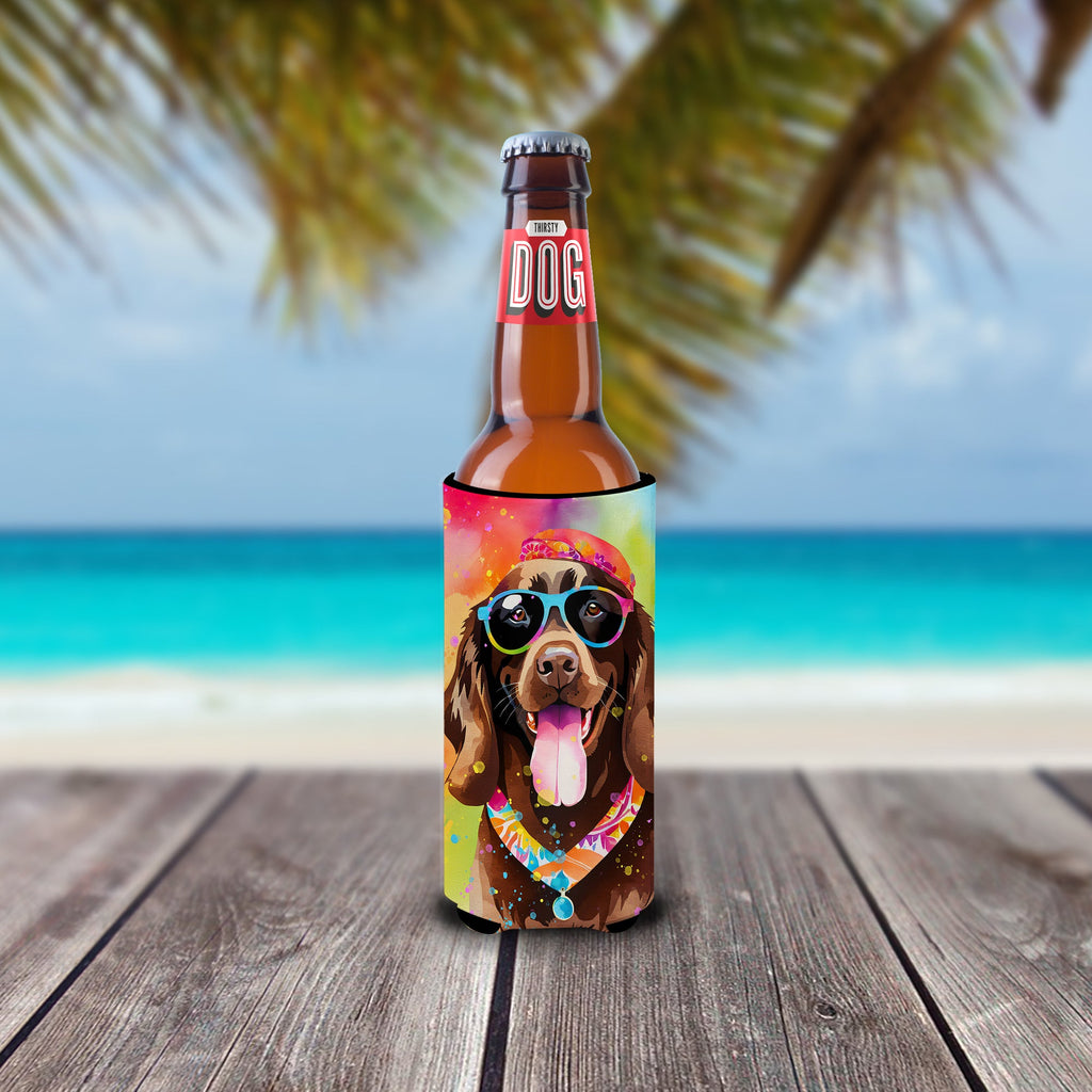 Chocolate Labrador Hippie Dawg Slim Can Hugger , Insulated Foam Hugger for 12 oz Slim Cans, Beer Bottles & Water Bottles, Printed in USA