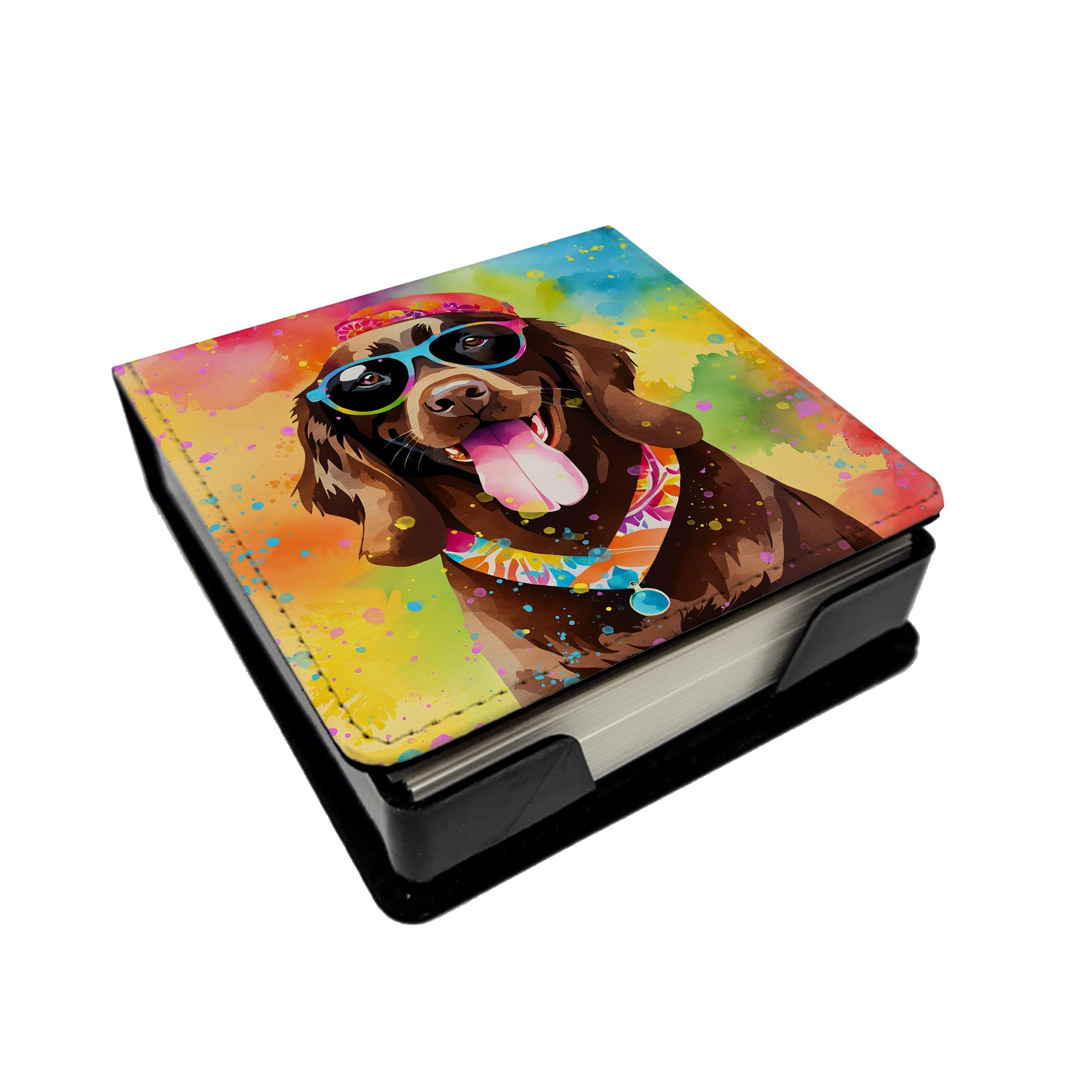 Chocolate Labrador Hippie Dawg PU Leather Note Paper Holder with Artist-Designed Cover, Desk Accessory, Office Gift