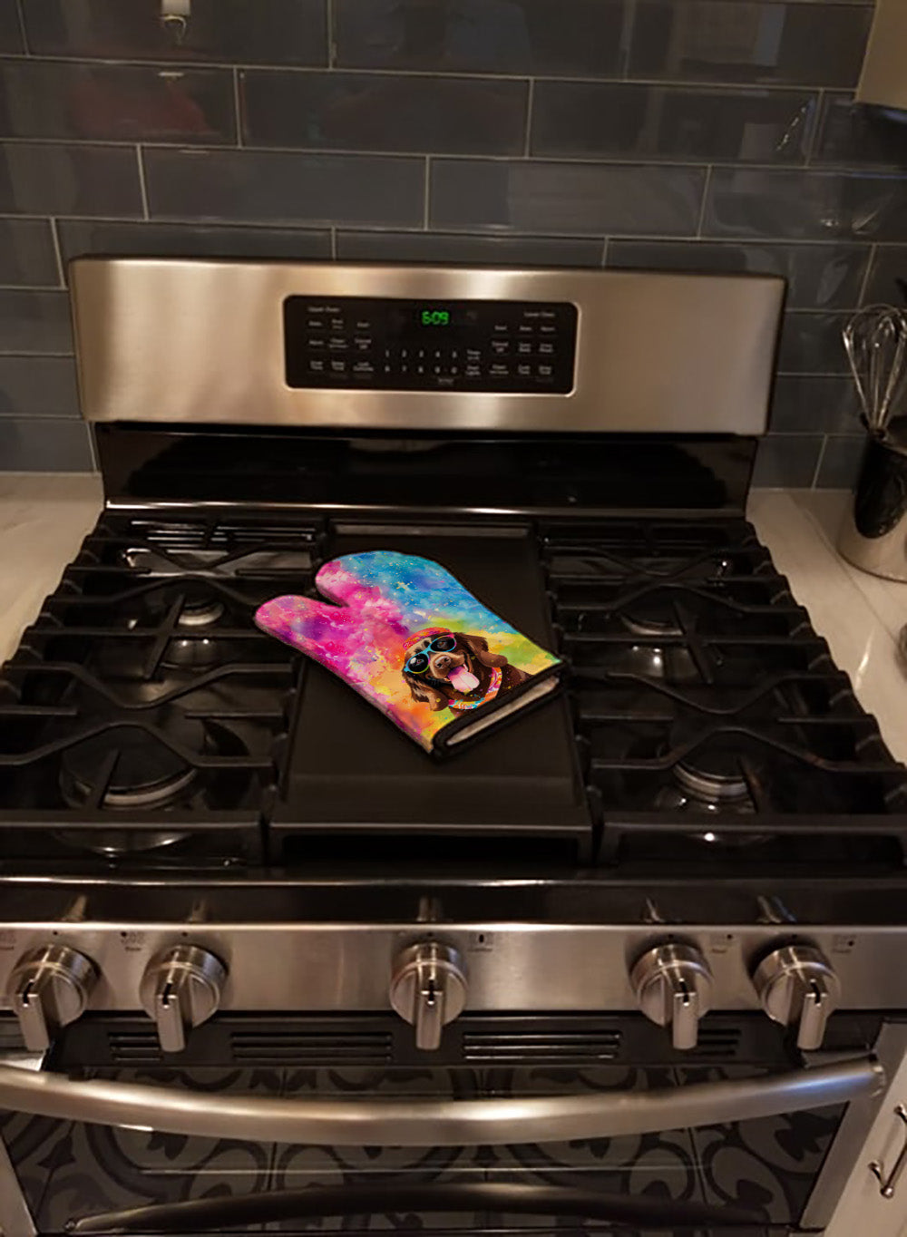 Chocolate Labrador Hippie Dawg Oven Mitt Heat Resistant Thick Oven Mitt for Hot Pans and Oven, Kitchen Mitt Protect Hands, Cooking Baking Glove