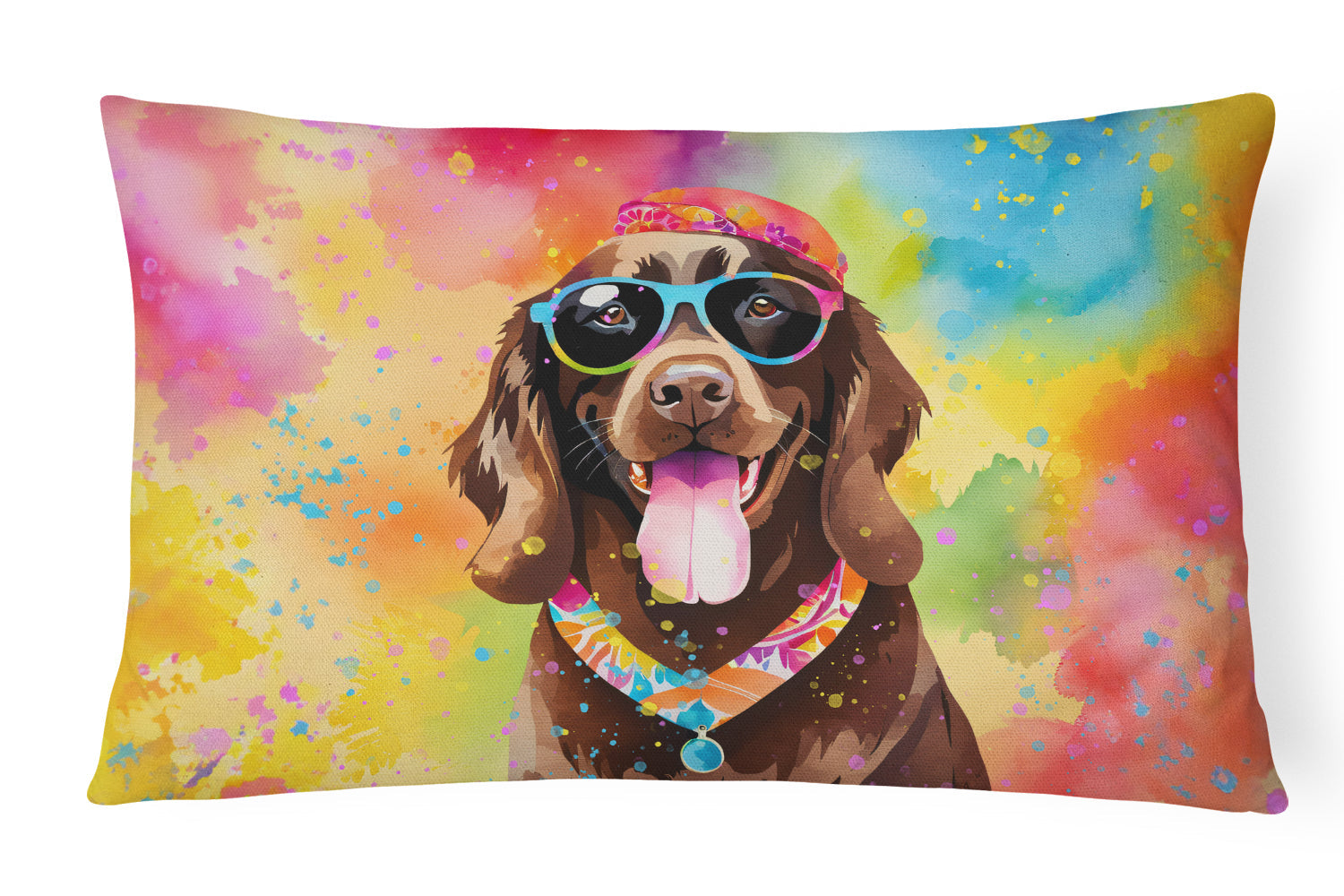 Chocolate Labrador Hippie Dawg Decorative Throw Pillow 12x16 Indoor Outdoor Accent Cushion, Fabric Cover with Insert for Sofa, Bed, Porch & Living Room