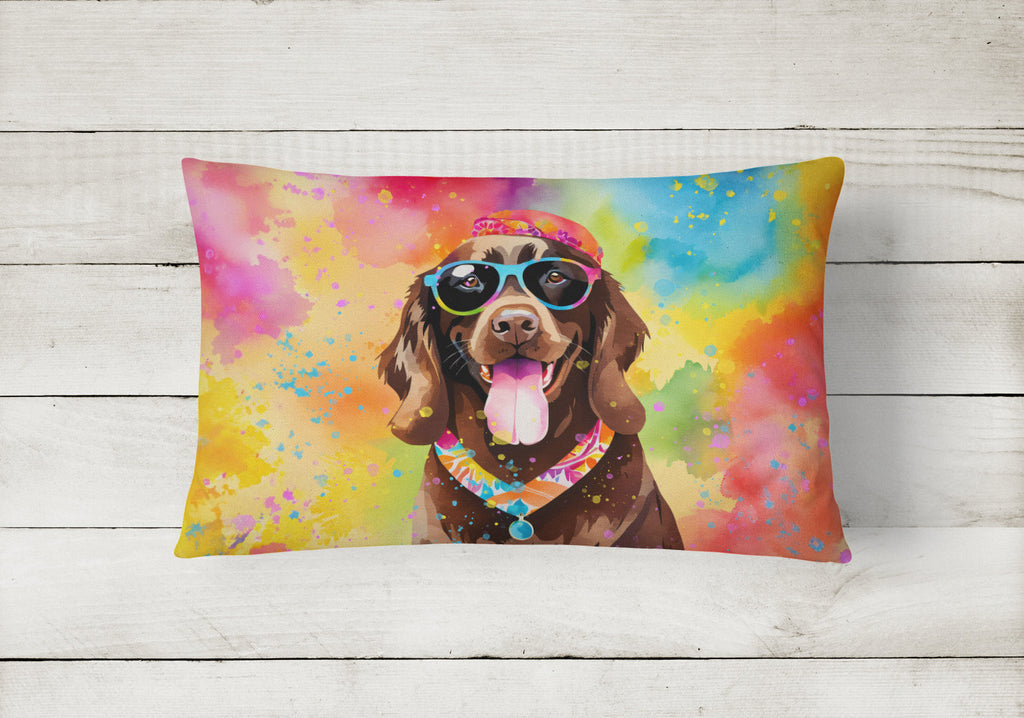 Chocolate Labrador Hippie Dawg Decorative Throw Pillow 12x16 Indoor Outdoor Accent Cushion, Fabric Cover with Insert for Sofa, Bed, Porch & Living Room