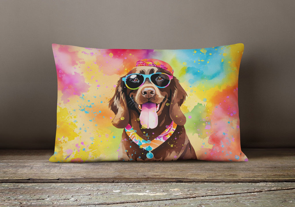 Chocolate Labrador Hippie Dawg Decorative Throw Pillow 12x16 Indoor Outdoor Accent Cushion, Fabric Cover with Insert for Sofa, Bed, Porch & Living Room