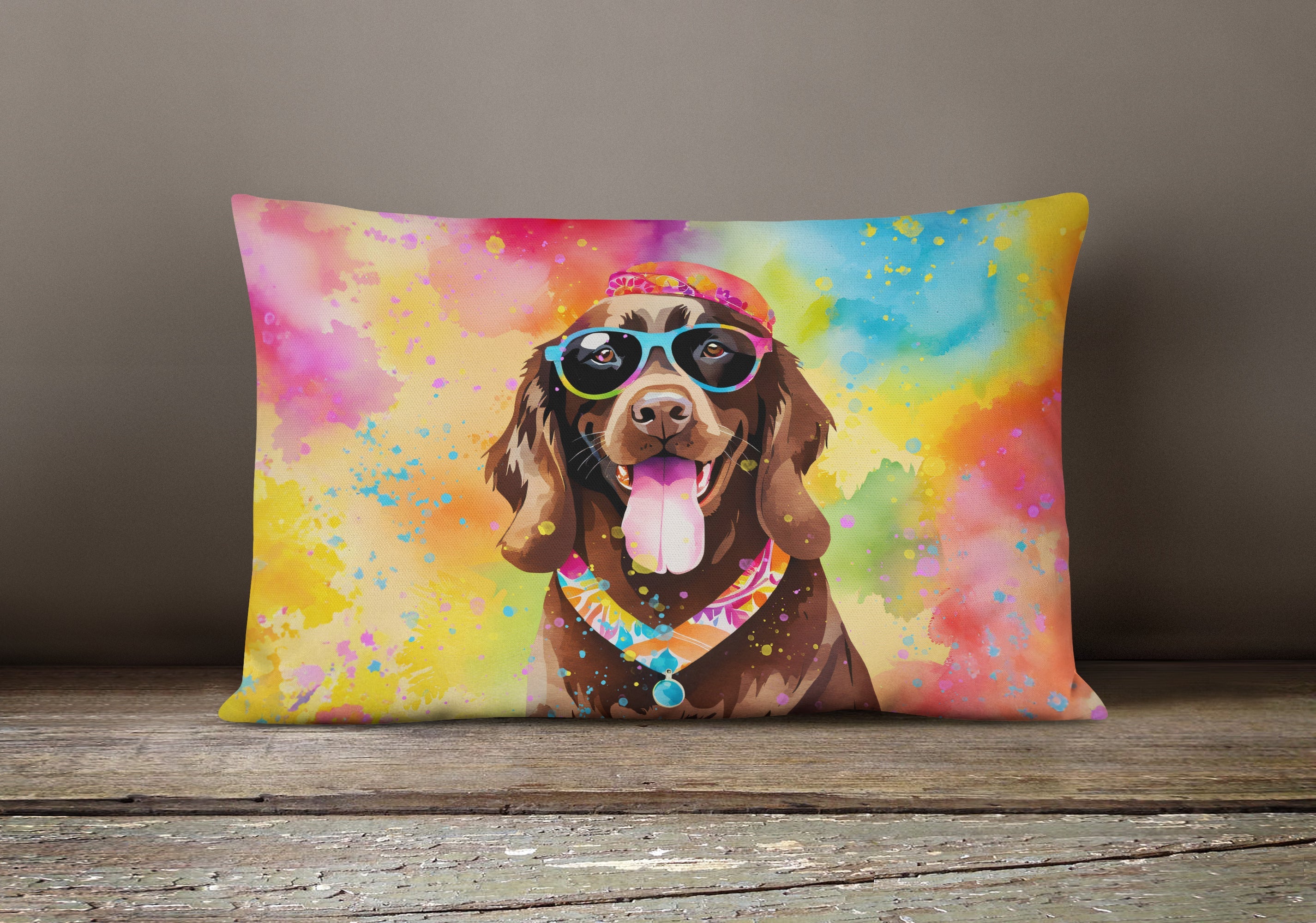 Chocolate Labrador Hippie Dawg Decorative Throw Pillow 12x16 Indoor Outdoor Accent Cushion, Fabric Cover with Insert for Sofa, Bed, Porch & Living Room
