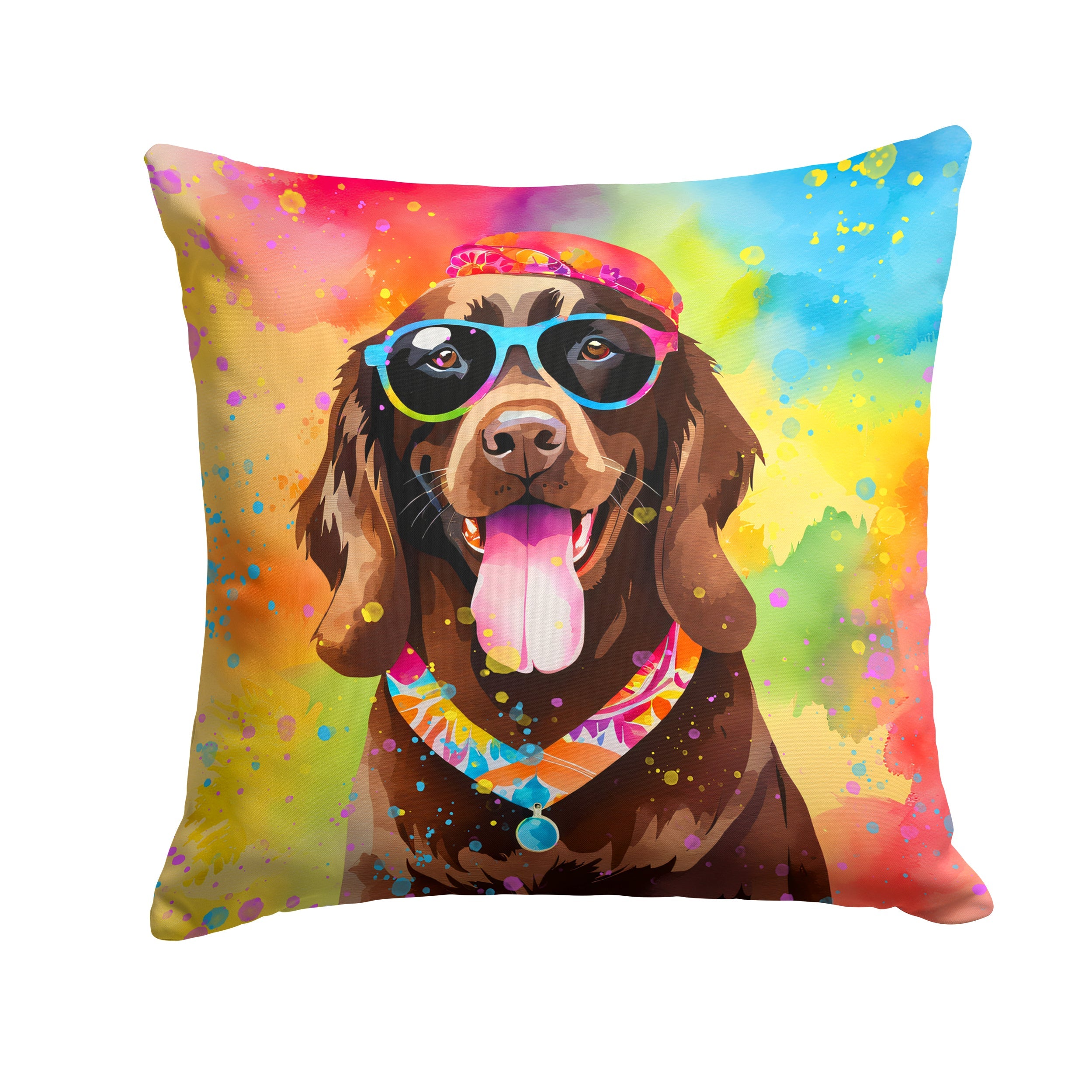 Chocolate Labrador Hippie Dawg Decorative Throw Pillow 14x14 Indoor Outdoor Accent Cushion, Fabric Cover with Insert for Sofa, Bed, Porch & Living Room