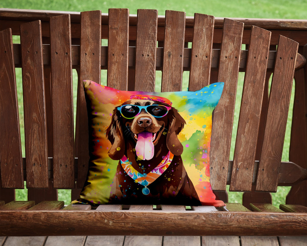 Chocolate Labrador Hippie Dawg Decorative Throw Pillow 14x14 Indoor Outdoor Accent Cushion, Fabric Cover with Insert for Sofa, Bed, Porch & Living Room