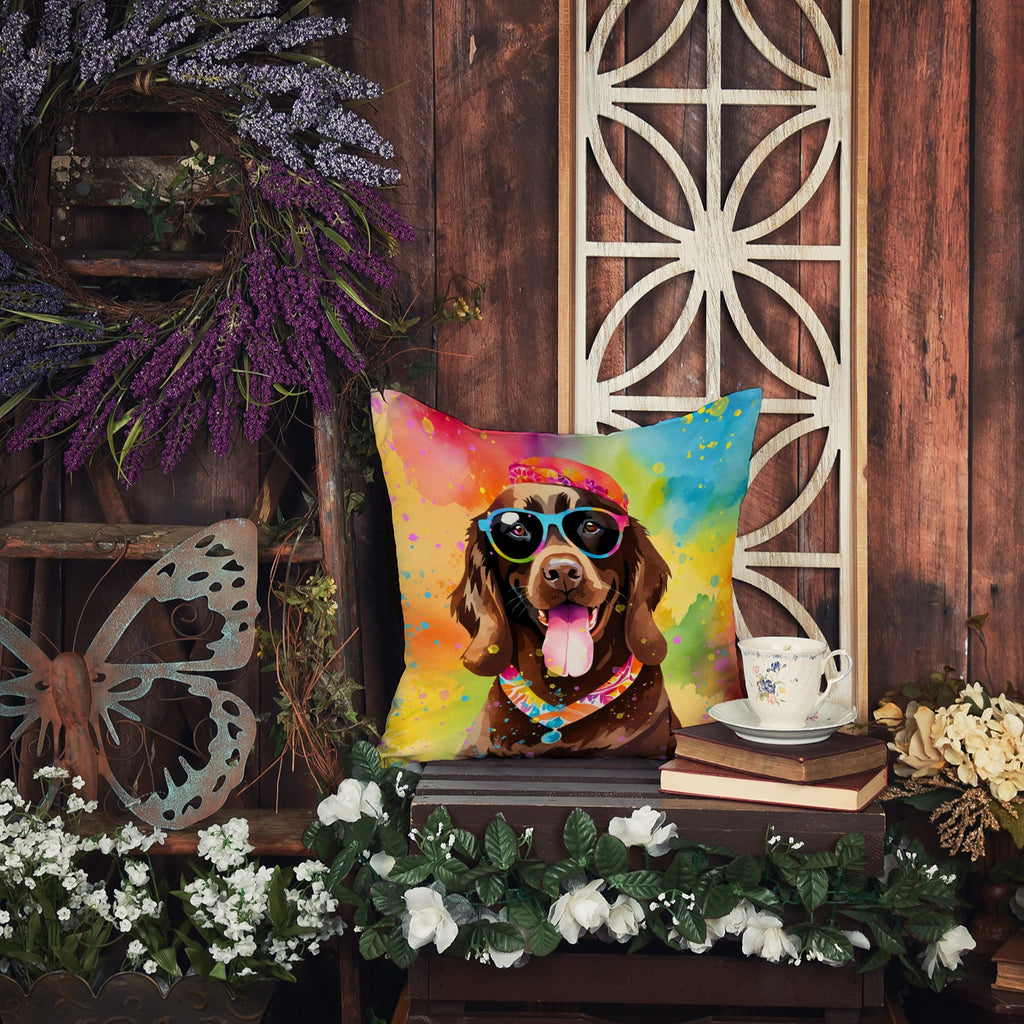 Chocolate Labrador Hippie Dawg Decorative Throw Pillow 18x18 Indoor Outdoor Accent Cushion, Fabric Cover with Insert for Sofa, Bed, Porch & Living Room