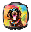 Chocolate Labrador Hippie Dawg Compact Mirror Decorative Travel Makeup Mirror for Women Girls Gifts Pocket Makeup Mirror Folding Handheld