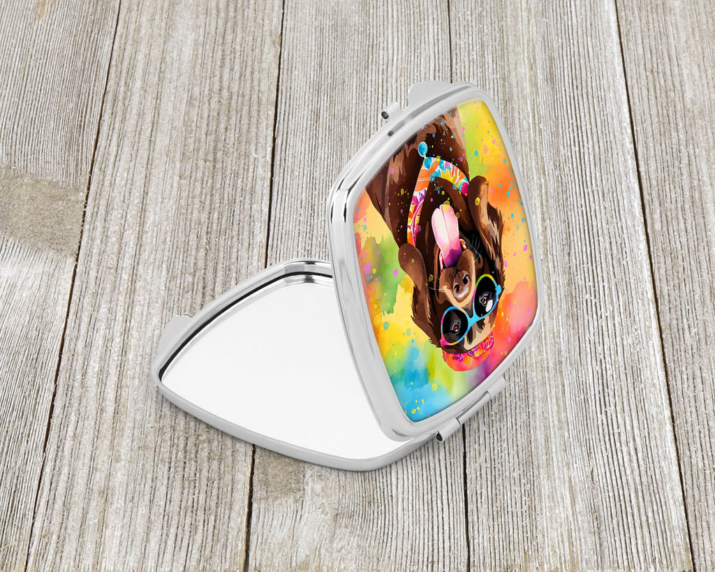 Chocolate Labrador Hippie Dawg Compact Mirror Decorative Travel Makeup Mirror for Women Girls Gifts Pocket Makeup Mirror Folding Handheld