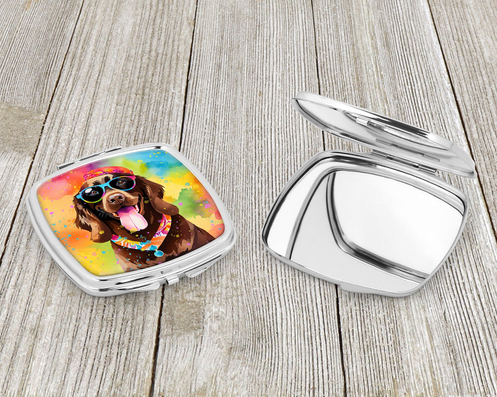 Chocolate Labrador Hippie Dawg Compact Mirror Decorative Travel Makeup Mirror for Women Girls Gifts Pocket Makeup Mirror Folding Handheld