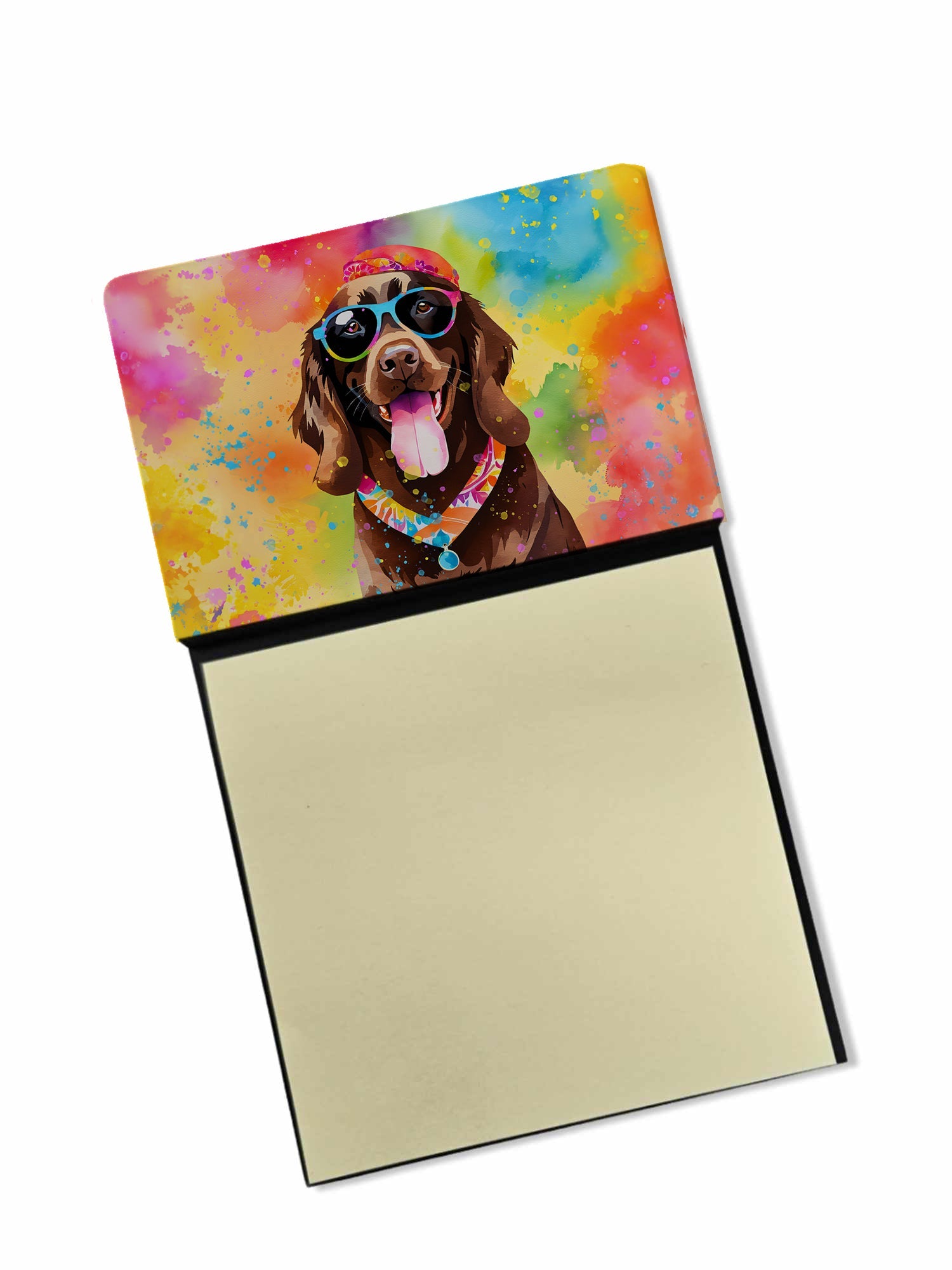 Chocolate Labrador Hippie Dawg Watercolor Sticky Note Holder Refillable Dispenser Desk Accessory 3x3 Pad Gift