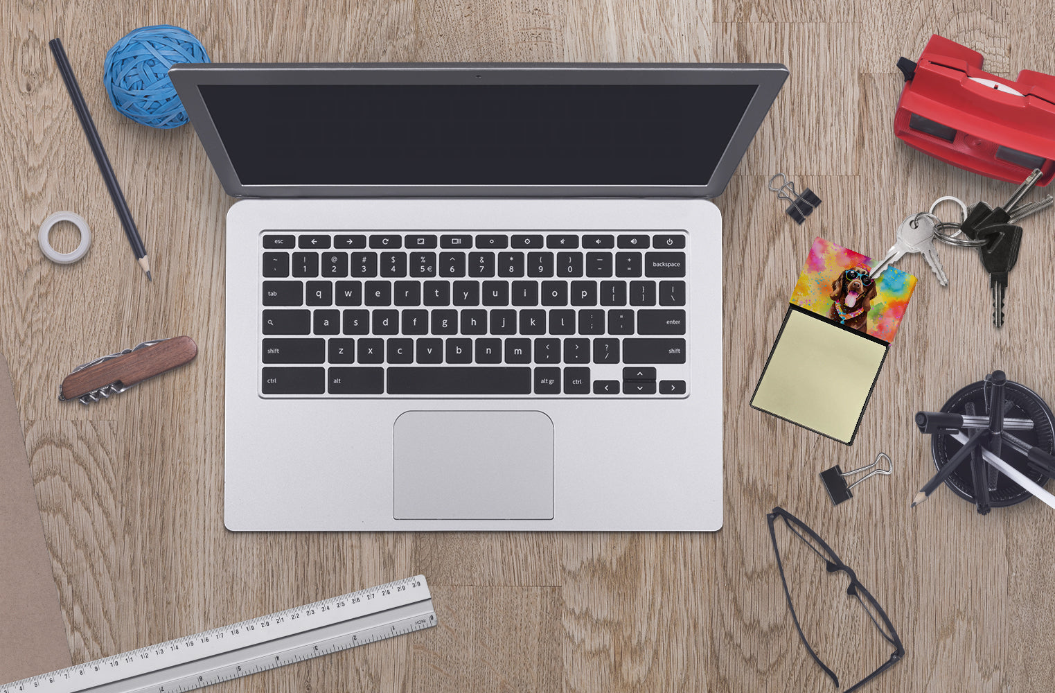 Chocolate Labrador Hippie Dawg Watercolor Sticky Note Holder Refillable Dispenser Desk Accessory 3x3 Pad Gift