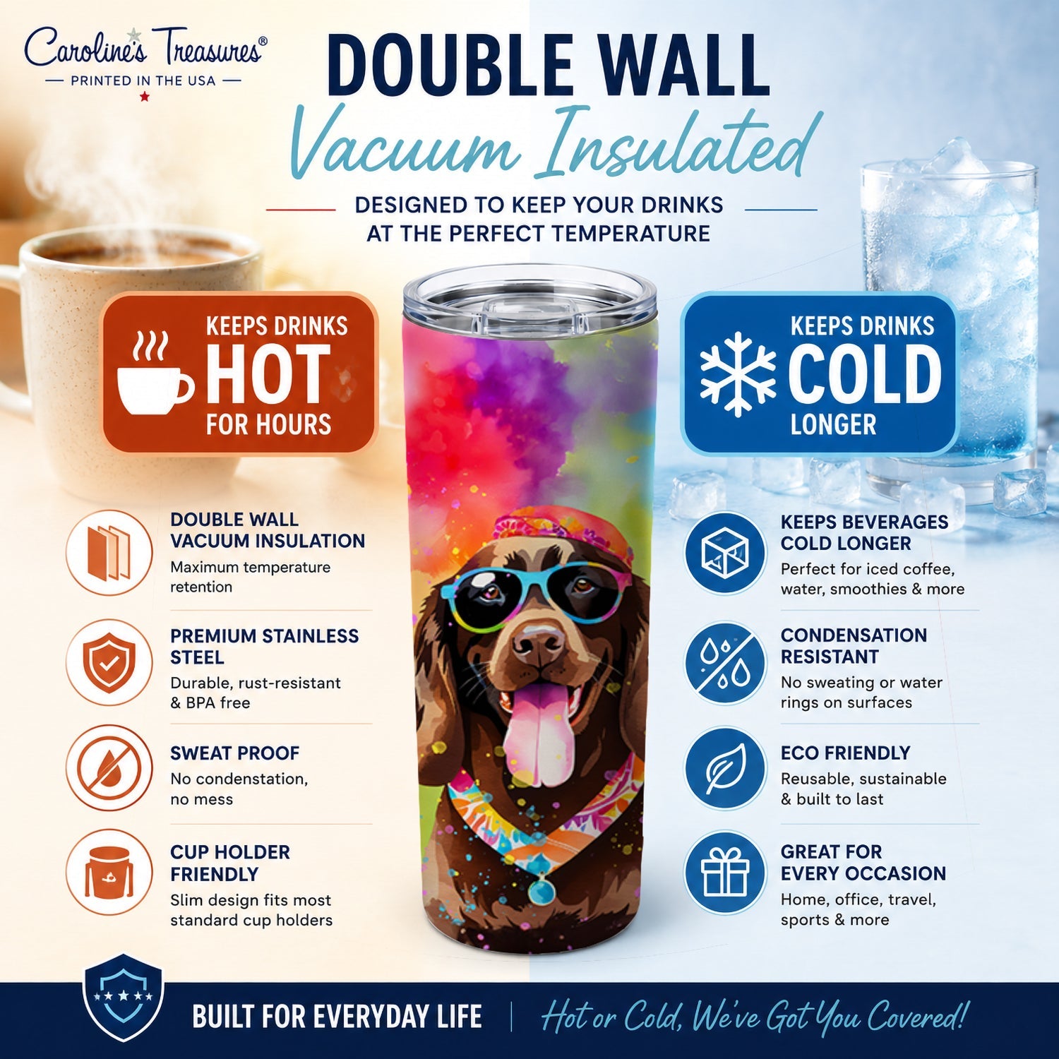 Chocolate Labrador Hippie Dawg Stainless Steel Skinny Tumbler 20 oz Vacuum Double Walled Reusable Insulated Travel Cup