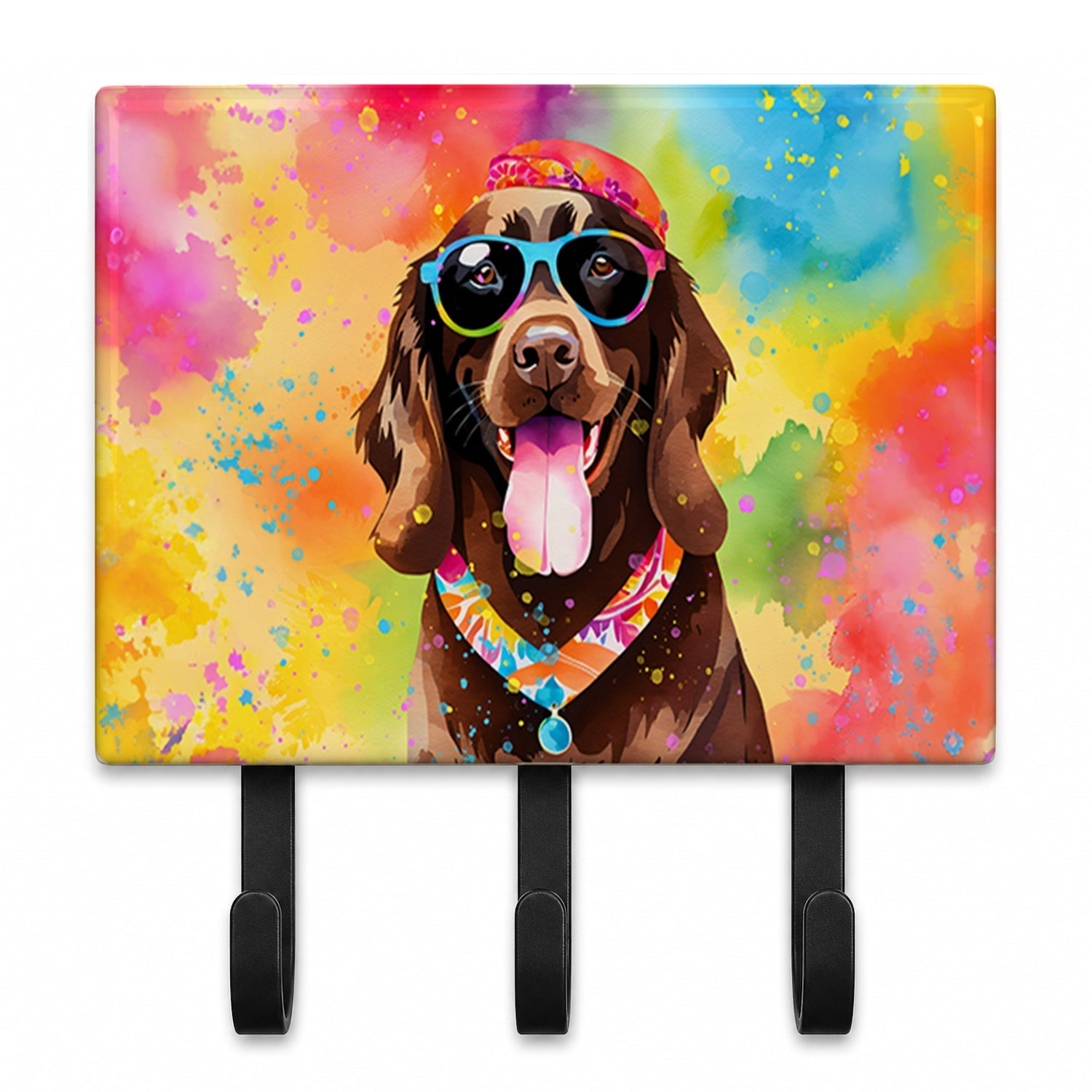 Chocolate Labrador Hippie Dawg Leash or Key Holder Wall Hooks, Coat Rack Wall Mount, for Hanging Keys, Towels, Aprons, Leashes