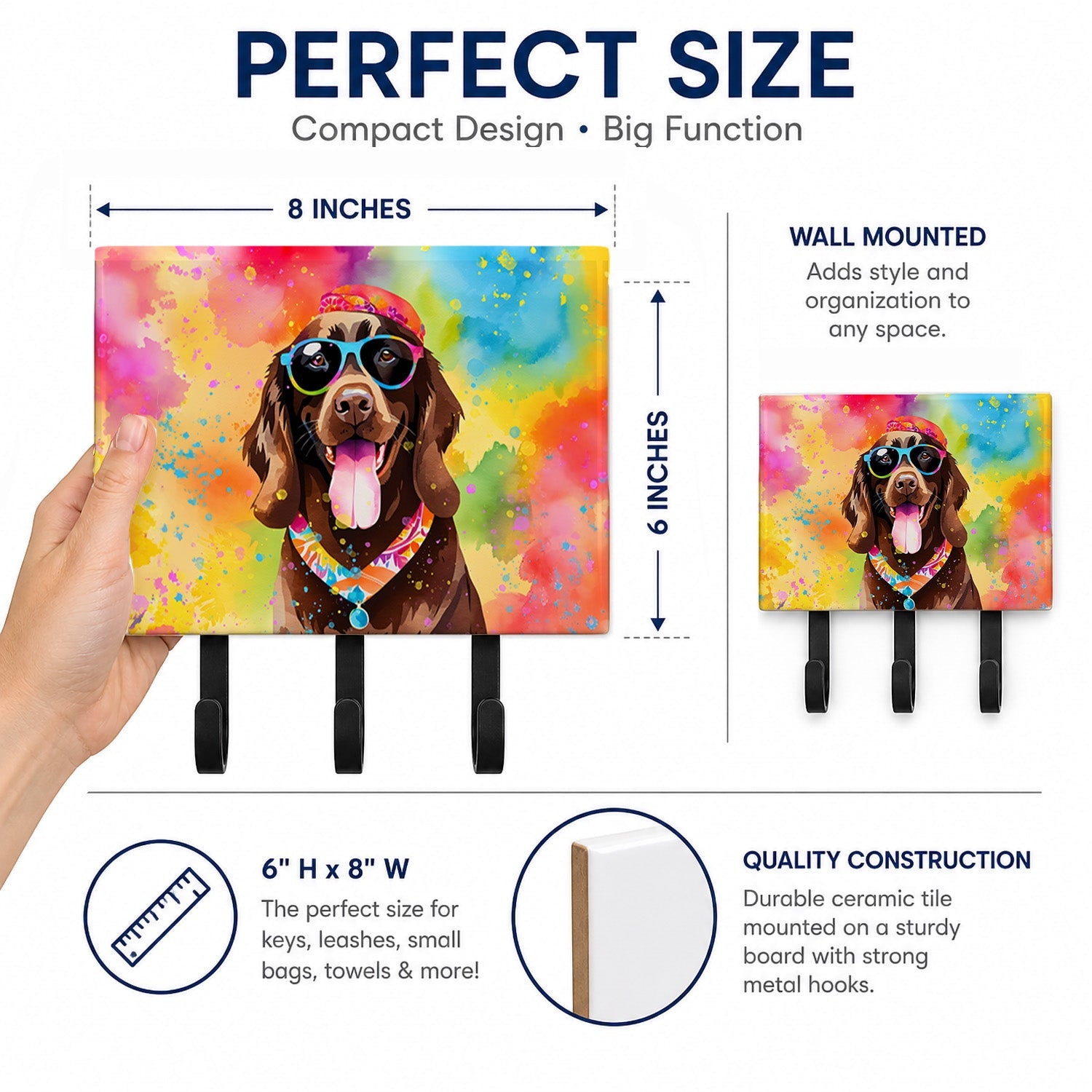 Chocolate Labrador Hippie Dawg Leash or Key Holder Wall Hooks, Coat Rack Wall Mount, for Hanging Keys, Towels, Aprons, Leashes