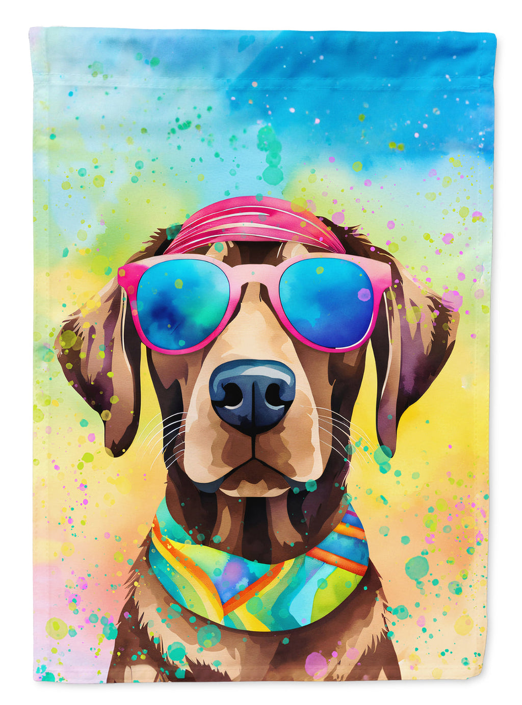 Chocolate Labrador Hippie Dawg House Flag 28x40 Porch Sleeve Pole Decorative Outside Yard Banner Artwork Wall Hanging, Polyester